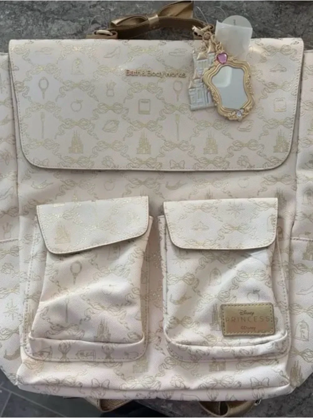 Gold-Accent Cream Women's Tote Backpack - Designer Inspired